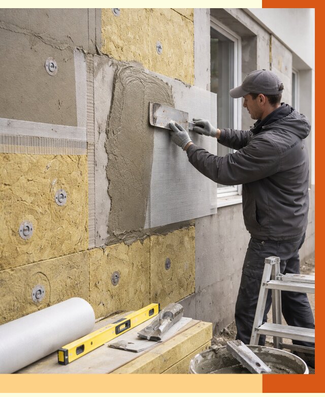 Утепление фасада под штукатурку в Курске от 4378 руб/м2 — монтаж пенопластом и минватой | ТепломастерКус